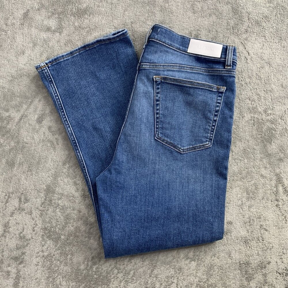 Re/Done 70s Crop Boot Jeans Womens Size 32x26” Blue Denim High Rise Casual Boho